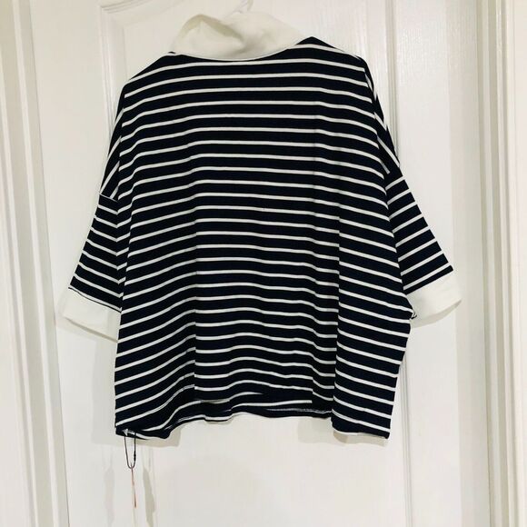 Cider Contrast Striped Collared Short Sleeve Tee Women's Top‎ Blue White 4XL NWT - Picture 4 of 7